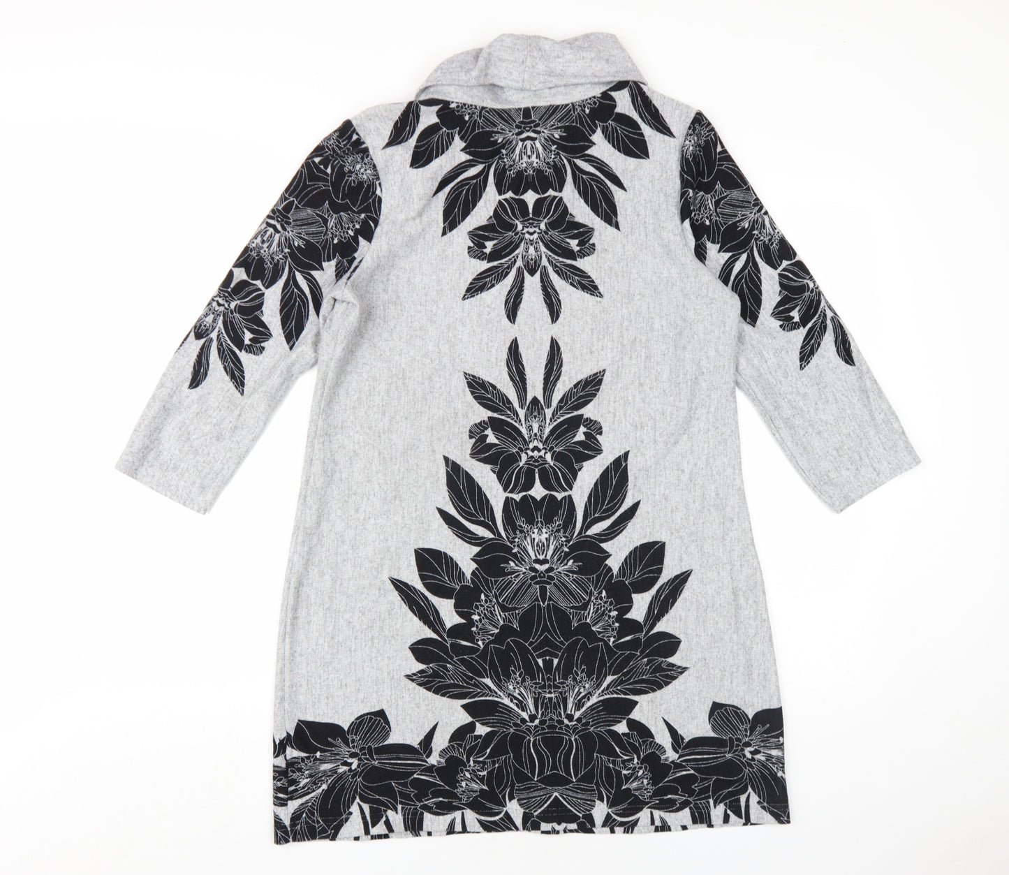 M&Co Womens Grey Floral Polyester A-Line Size 12 Roll Neck Pullover