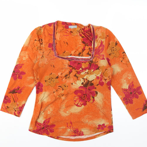 Per Una Womens Orange Cotton Basic T-Shirt Size 14 Square Neck