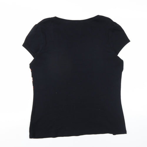 Marks and Spencer Womens Black Cotton Basic T-Shirt Size 16 Round Neck