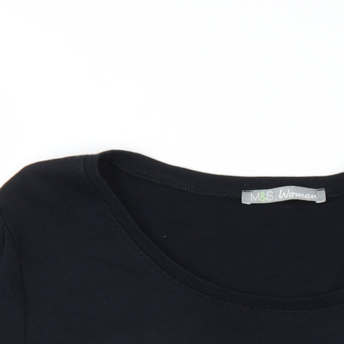 Marks and Spencer Womens Black Cotton Basic T-Shirt Size 16 Round Neck