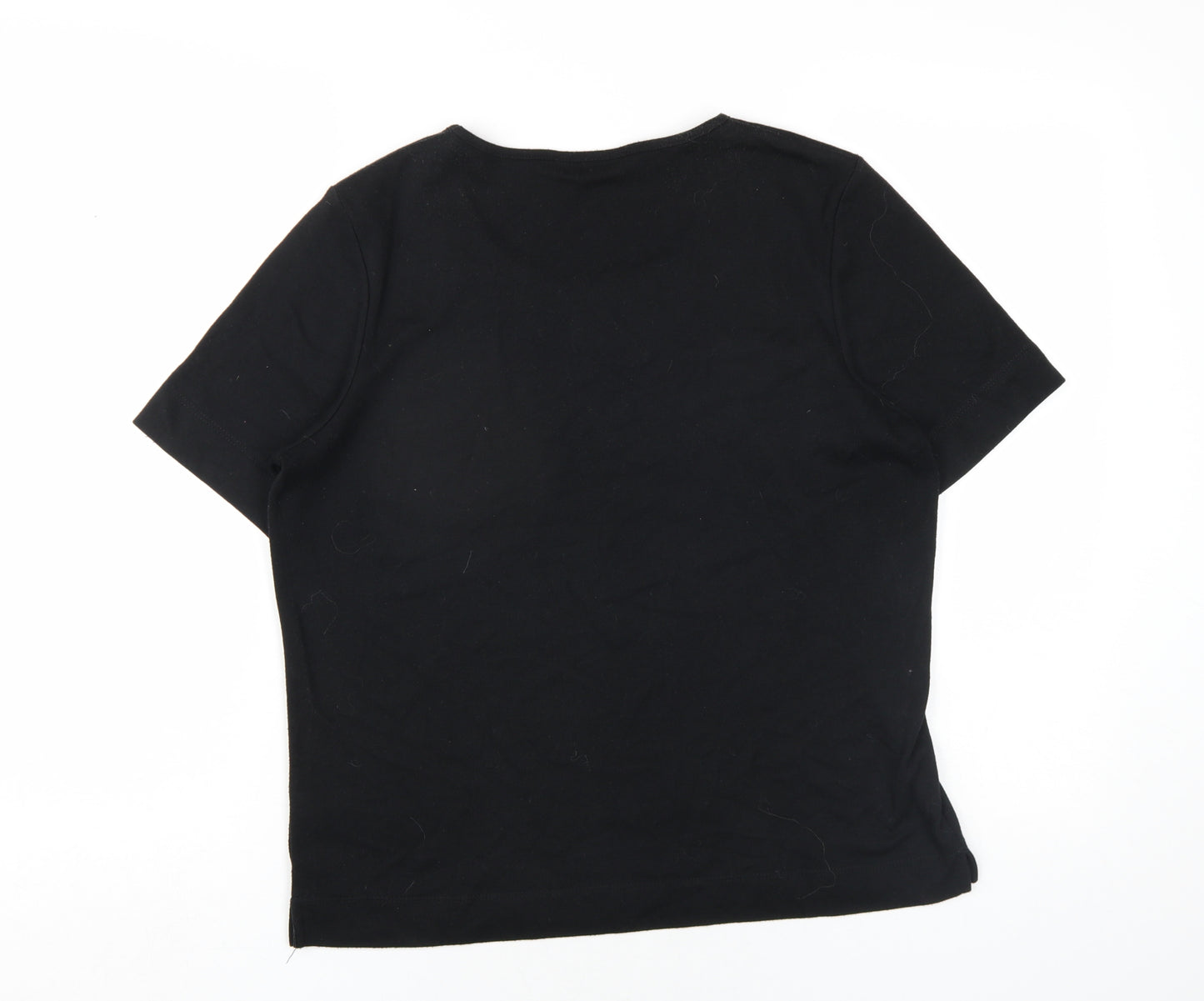 TIGI Womens Black Polyester Basic T-Shirt Size 14 Round Neck