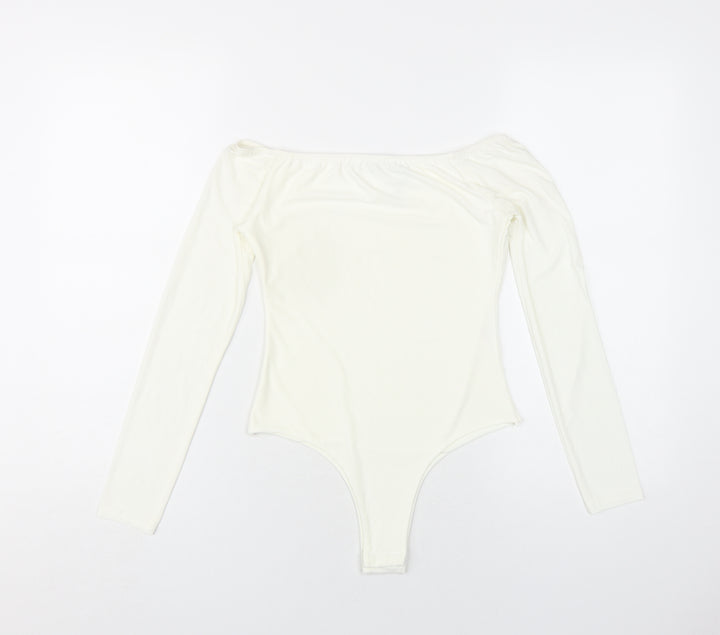 PRETTYLITTLETHING Womens Ivory Polyester Bodysuit One-Piece Size 8 Snap
