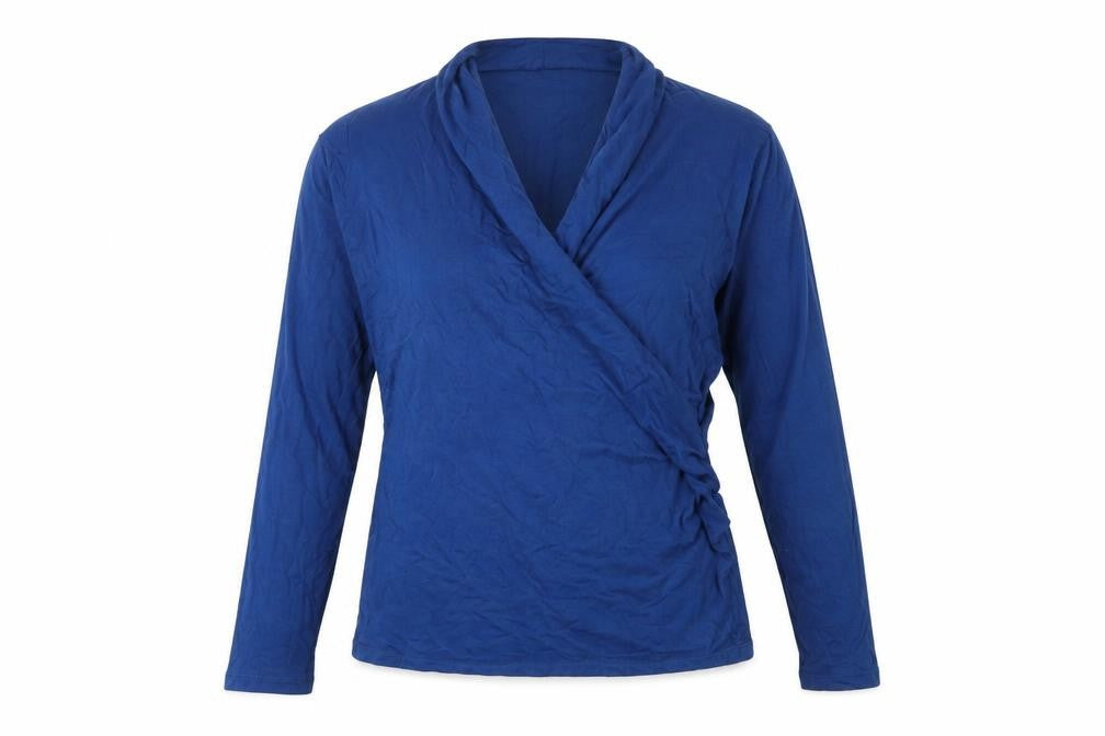 Front view of Pure women’s blue viscose basic t-shirt, size UK 12, v-neck