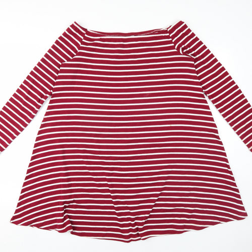 Glamorous Womens Red Striped Cotton A-Line Size M Off the Shoulder Pullover