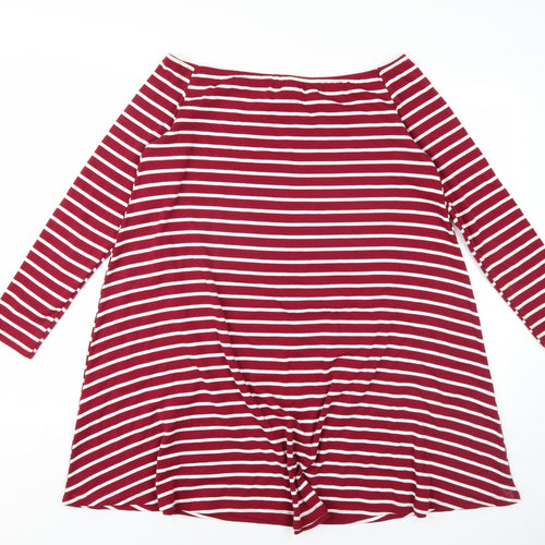 Glamorous Womens Red Striped Cotton A-Line Size M Off the Shoulder Pullover