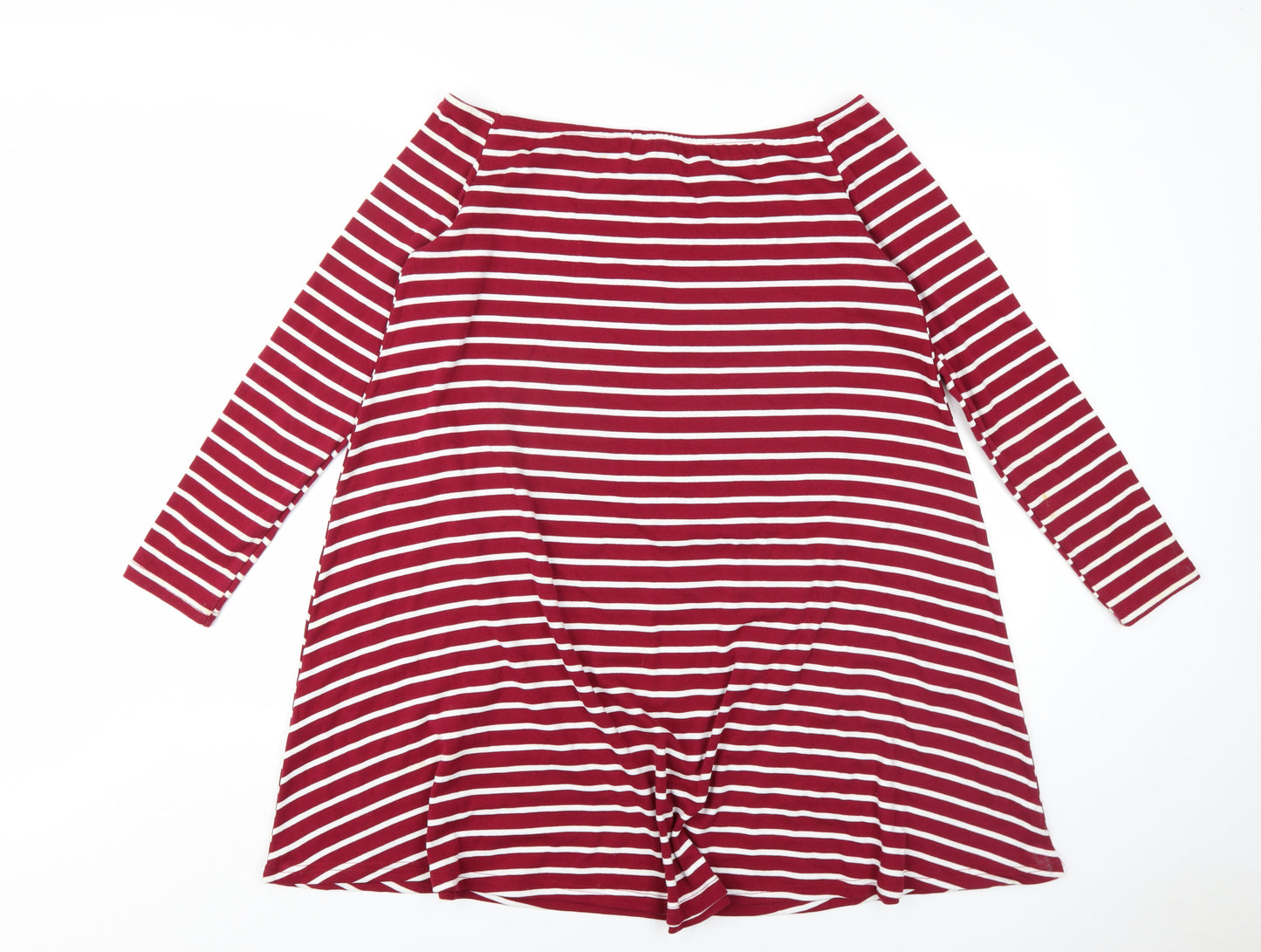 Glamorous Womens Red Striped Cotton A-Line Size M Off the Shoulder Pullover