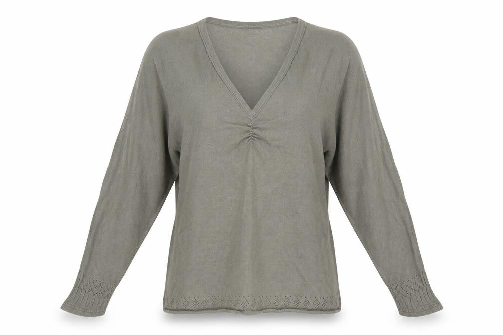 Front view of Vanilla women’s green cotton basic t-shirt, size UK 8, v-neck