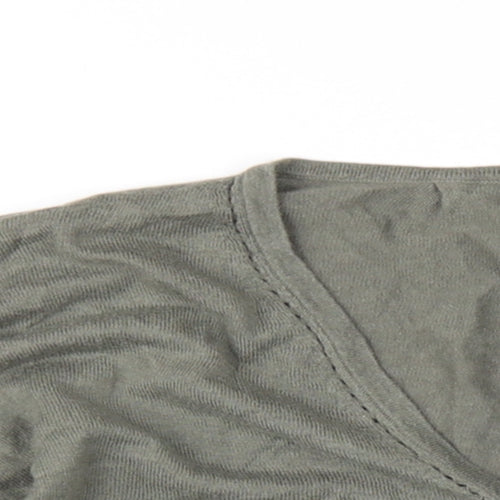 Vanilla Womens Green Cotton Basic T-Shirt Size 8 V-Neck