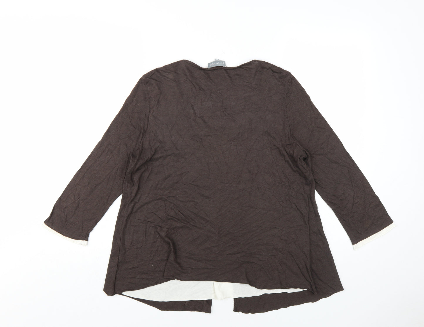 Per Una Womens Brown Cotton Basic T-Shirt Size 16 V-Neck