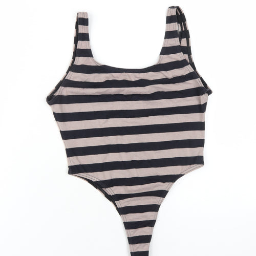 Rodeo Womens Black Striped Cotton Bodysuit One-Piece Size 14 Pullover