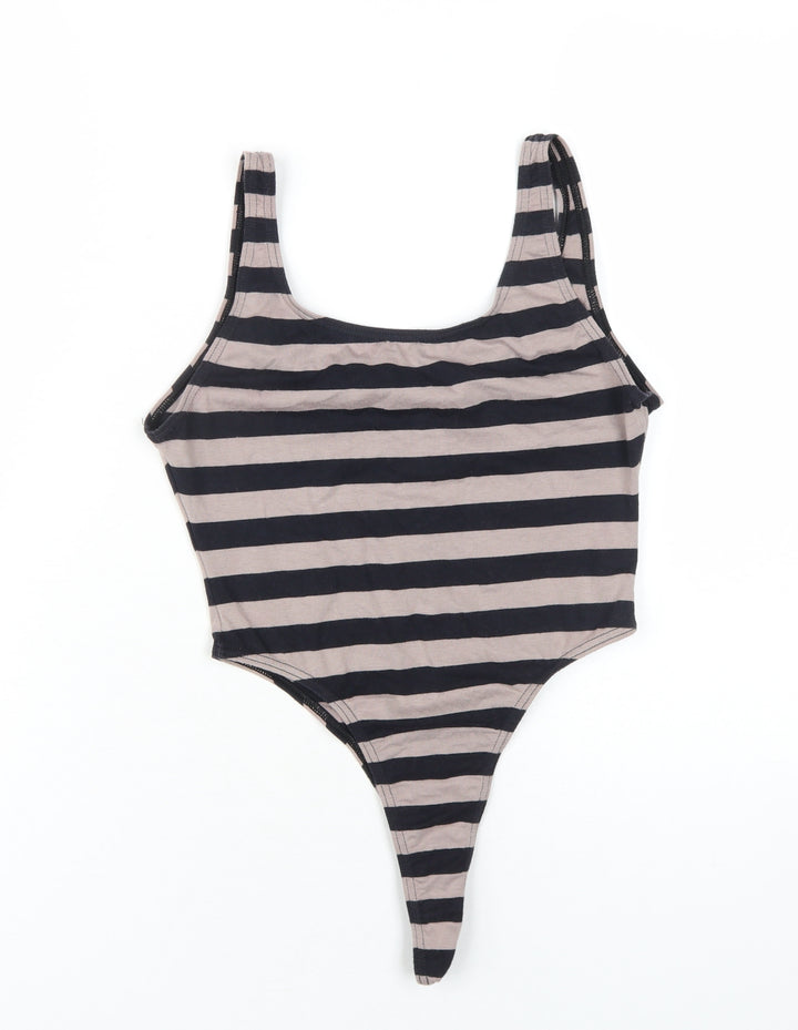 Rodeo Womens Black Striped Cotton Bodysuit One-Piece Size 14 Pullover