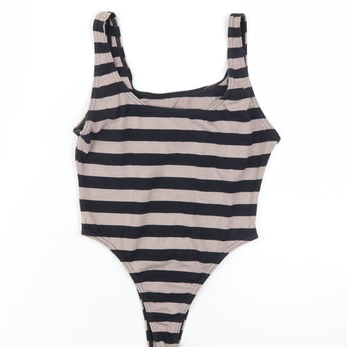 Rodeo Womens Black Striped Cotton Bodysuit One-Piece Size 14 Pullover