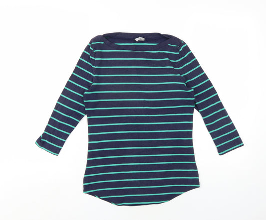 Kenar Womens Blue Striped Viscose Basic T-Shirt Size L Boat Neck