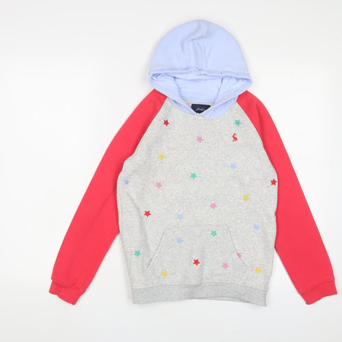 Joules Girls Multicoloured Geometric Cotton Pullover Hoodie Size 9-10 Years Pullover - Stars, Embroidered