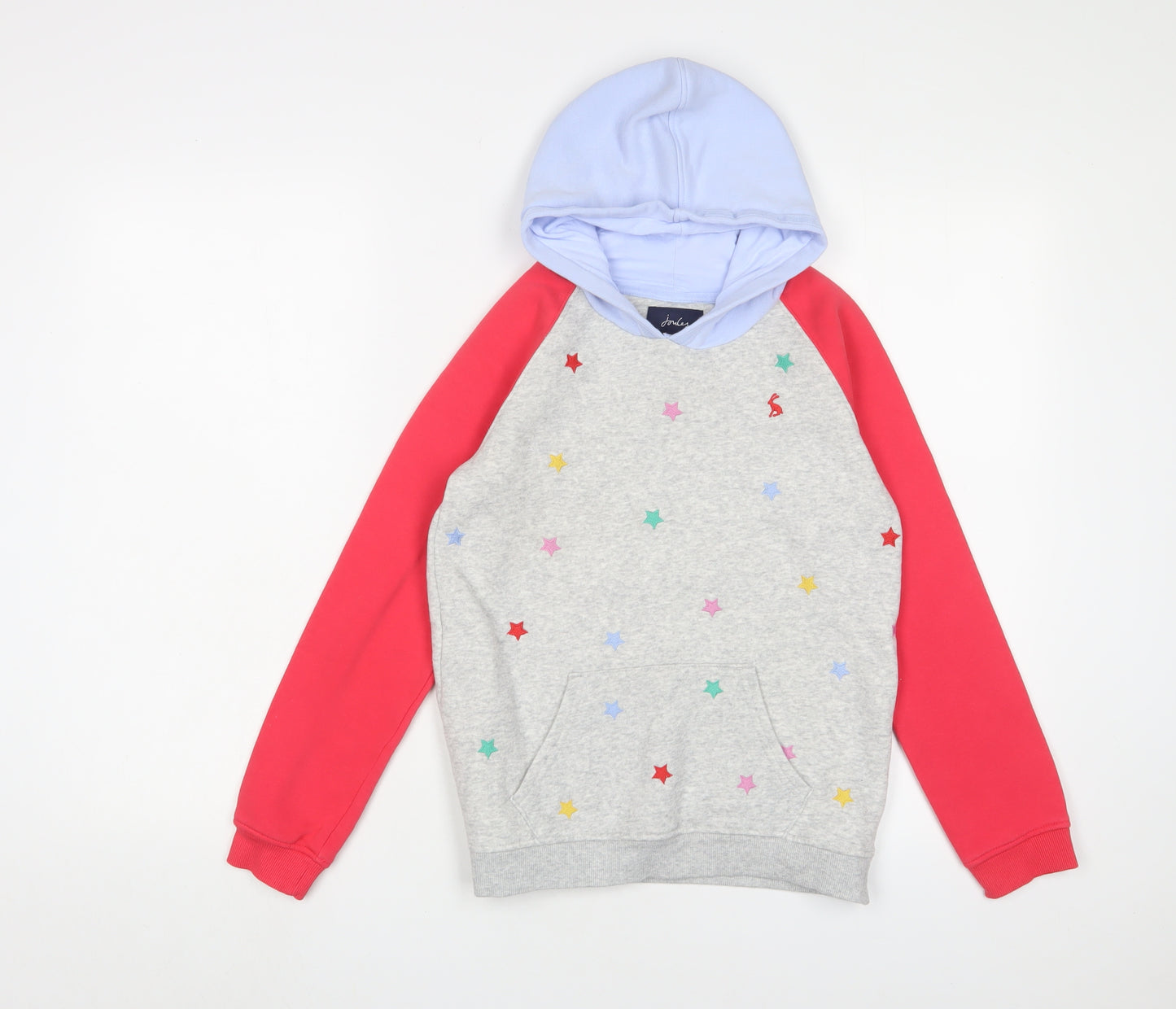 Joules Girls Multicoloured Geometric Cotton Pullover Hoodie Size 9-10 Years Pullover - Stars, Embroidered