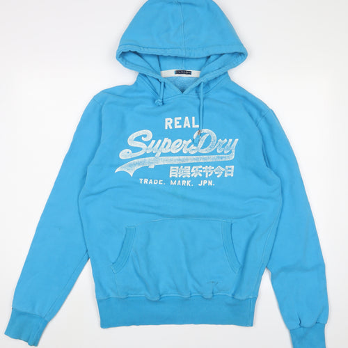 Superdry Mens Blue Cotton Pullover Hoodie Size M - Logo