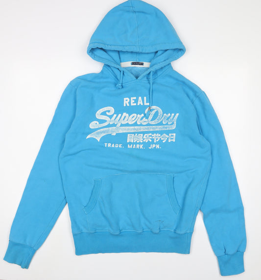 Superdry Mens Blue Cotton Pullover Hoodie Size M - Logo