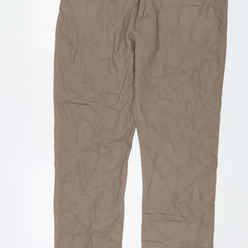 Cotton Traders Mens Brown Linen Trousers Size 38 in L29 in Regular Zip