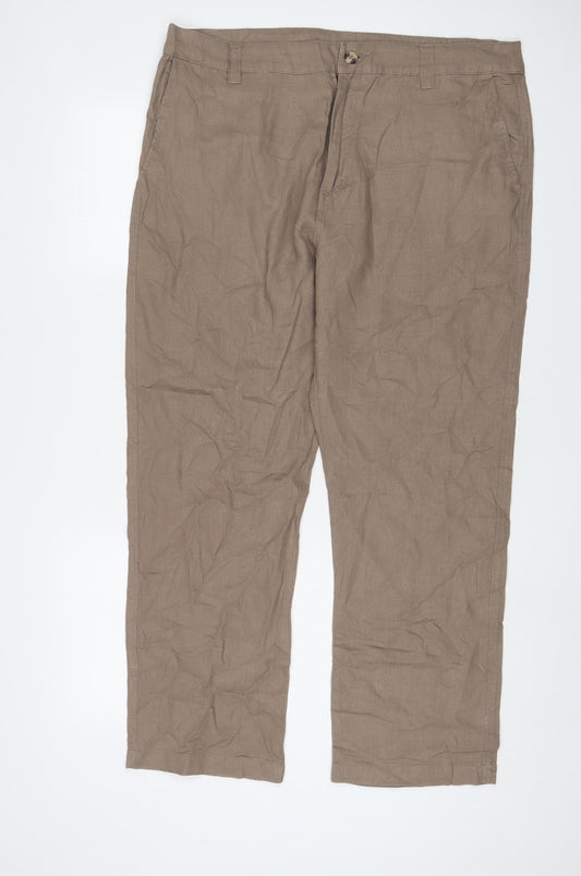 Cotton Traders Mens Brown Linen Trousers Size 38 in L29 in Regular Zip