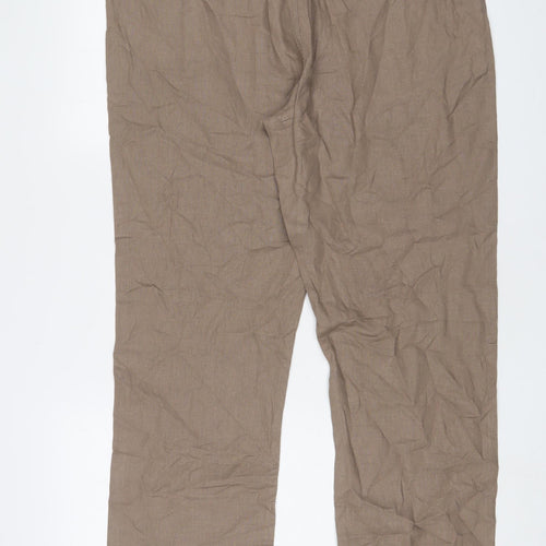 Cotton Traders Mens Brown Linen Trousers Size 38 in L29 in Regular Zip