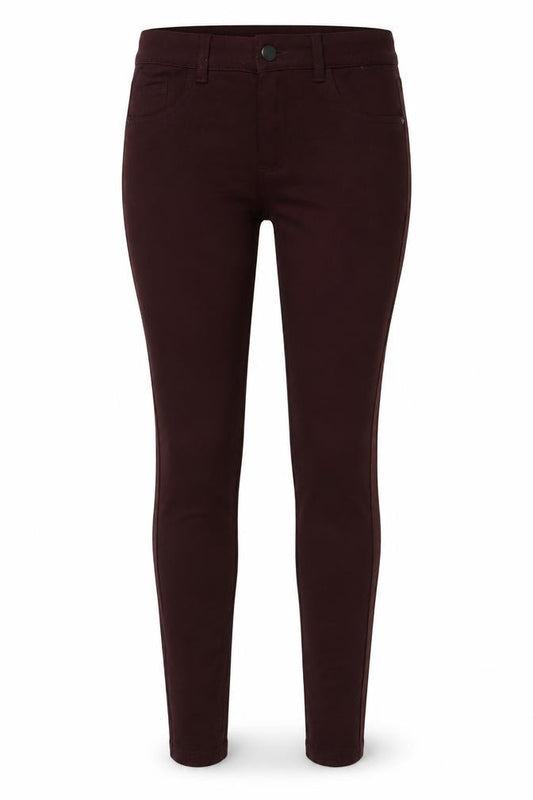 Front view of Denim & Co. women’s red cotton skinny jeans, size UK 8, 29-inch leg regular zip