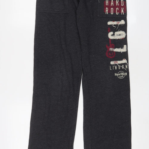 Hard Rock Womens Grey Cotton Jogger Trousers Size M L32 in Regular Drawstring - Logo, Embroidered