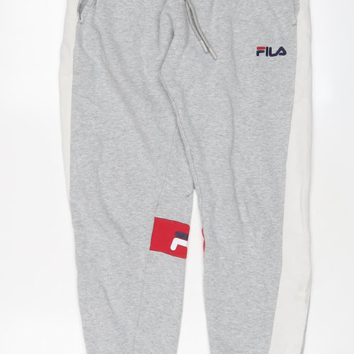 FILA Womens Grey Cotton Jogger Trousers Size S L26 in Regular Drawstring - Logo, Embroidered