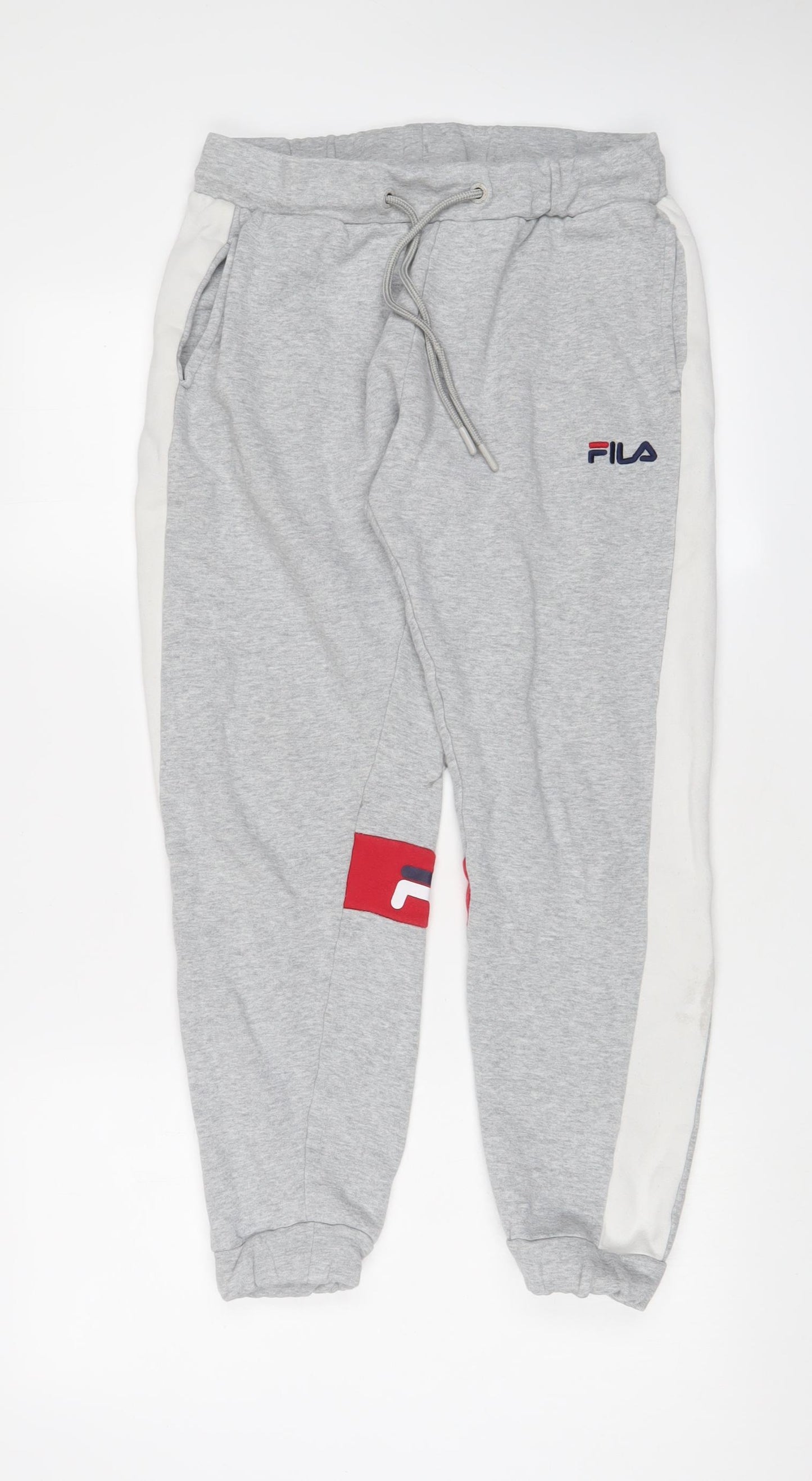 FILA Womens Grey Cotton Jogger Trousers Size S L26 in Regular Drawstring - Logo, Embroidered