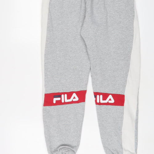FILA Womens Grey Cotton Jogger Trousers Size S L26 in Regular Drawstring - Logo, Embroidered
