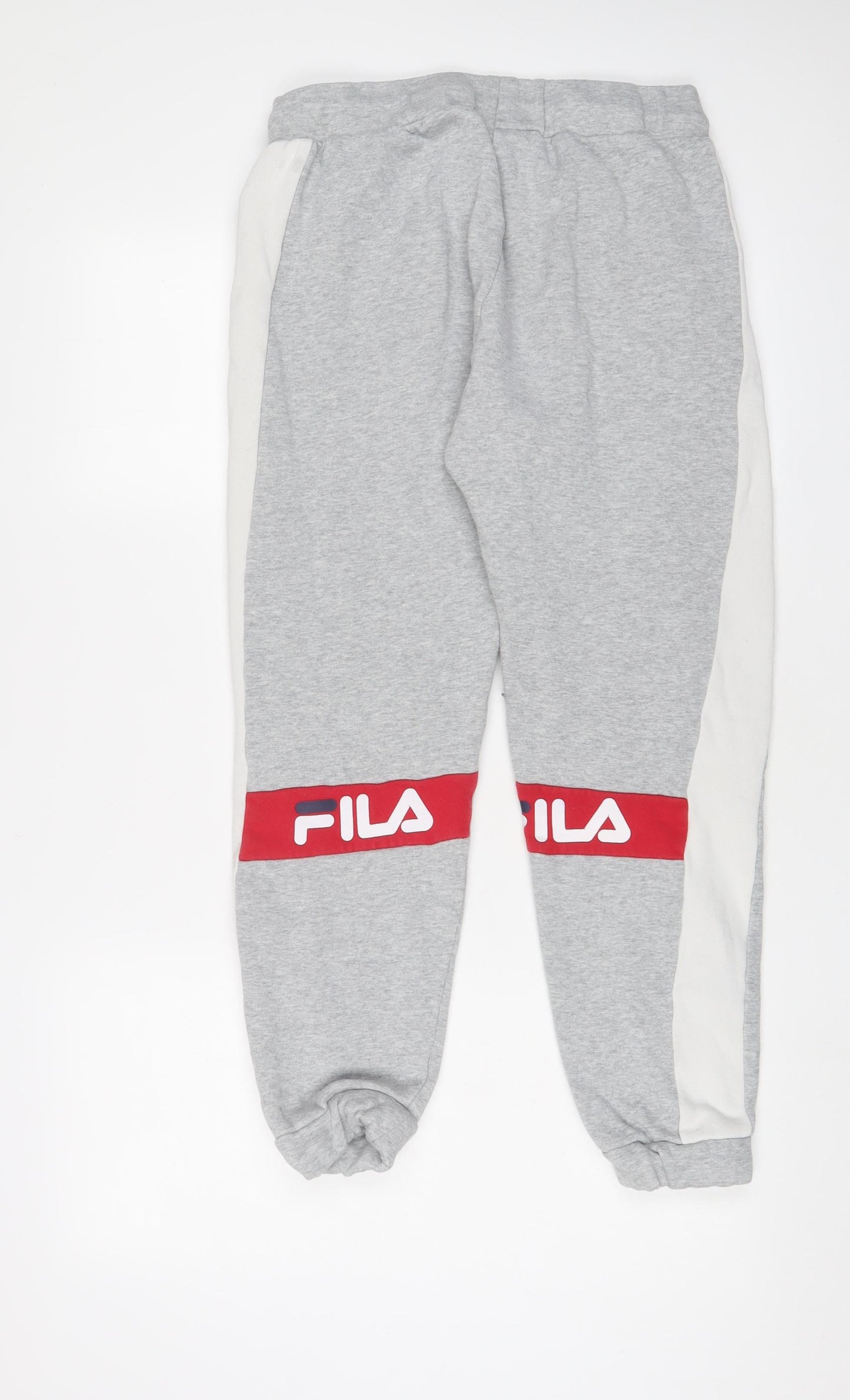 FILA Womens Grey Cotton Jogger Trousers Size S L26 in Regular Drawstring - Logo, Embroidered