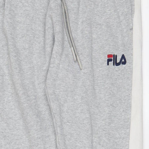 FILA Womens Grey Cotton Jogger Trousers Size S L26 in Regular Drawstring - Logo, Embroidered