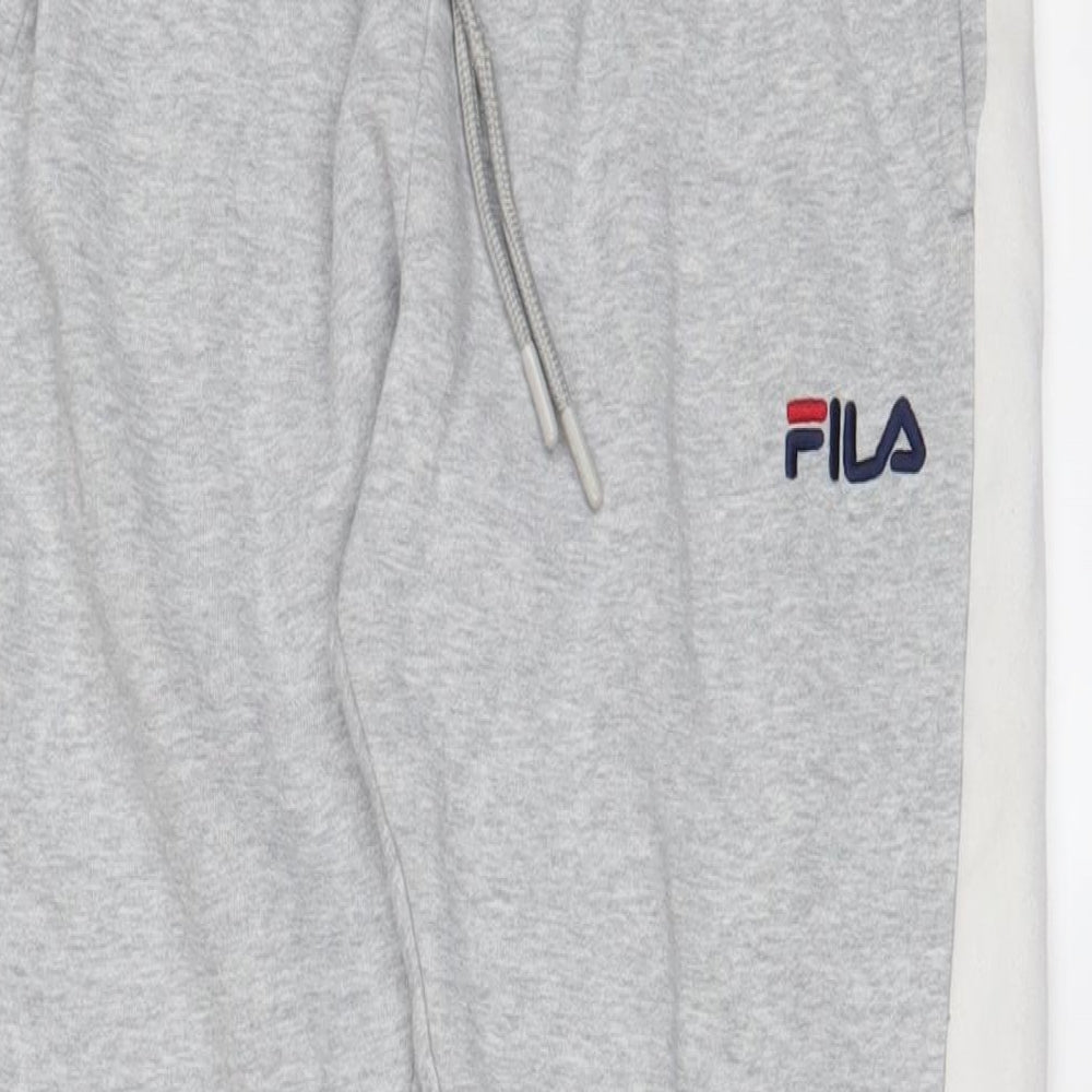 FILA Womens Grey Cotton Jogger Trousers Size S L26 in Regular Drawstring - Logo, Embroidered
