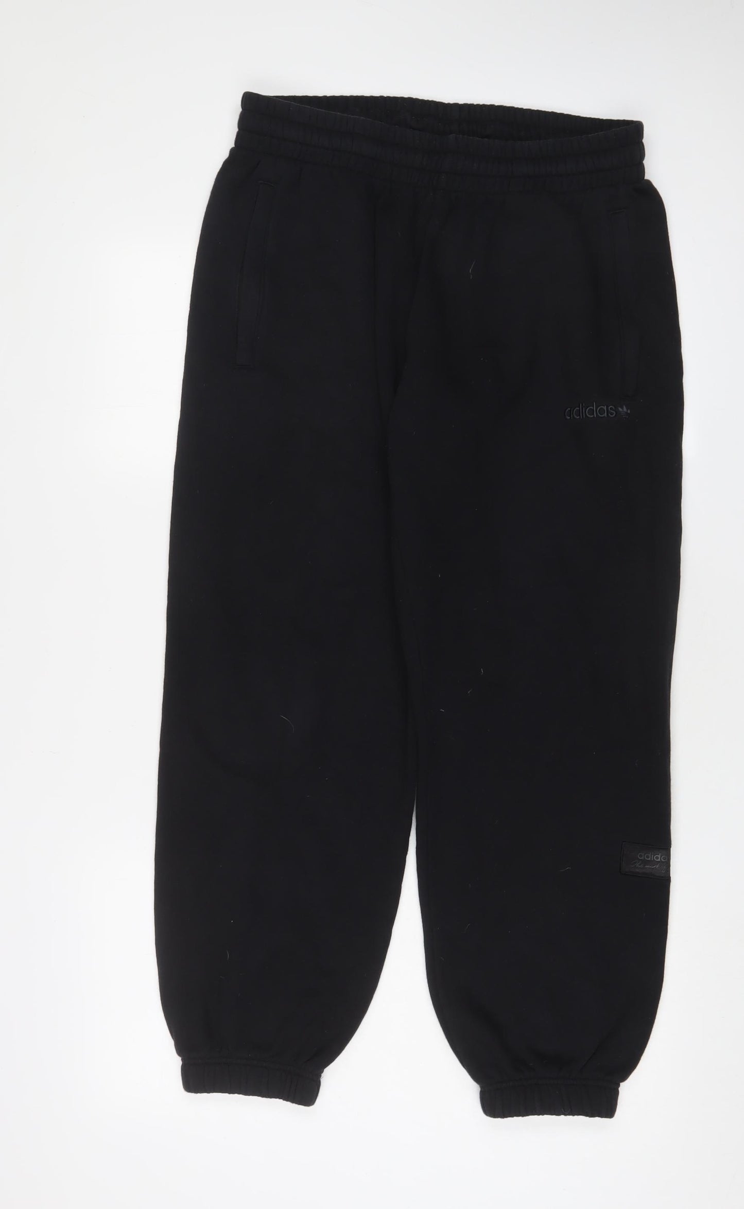 adidas Mens Black Cotton Jogger Trousers Size M L30 in Regular Drawstring - Logo, Embroidered