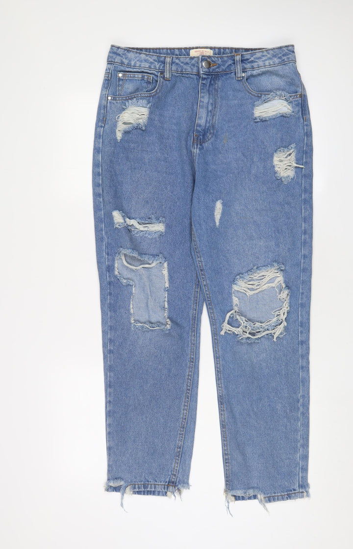 M-17 Womens Blue Cotton Straight Jeans Size 14 L29 in Regular Zip