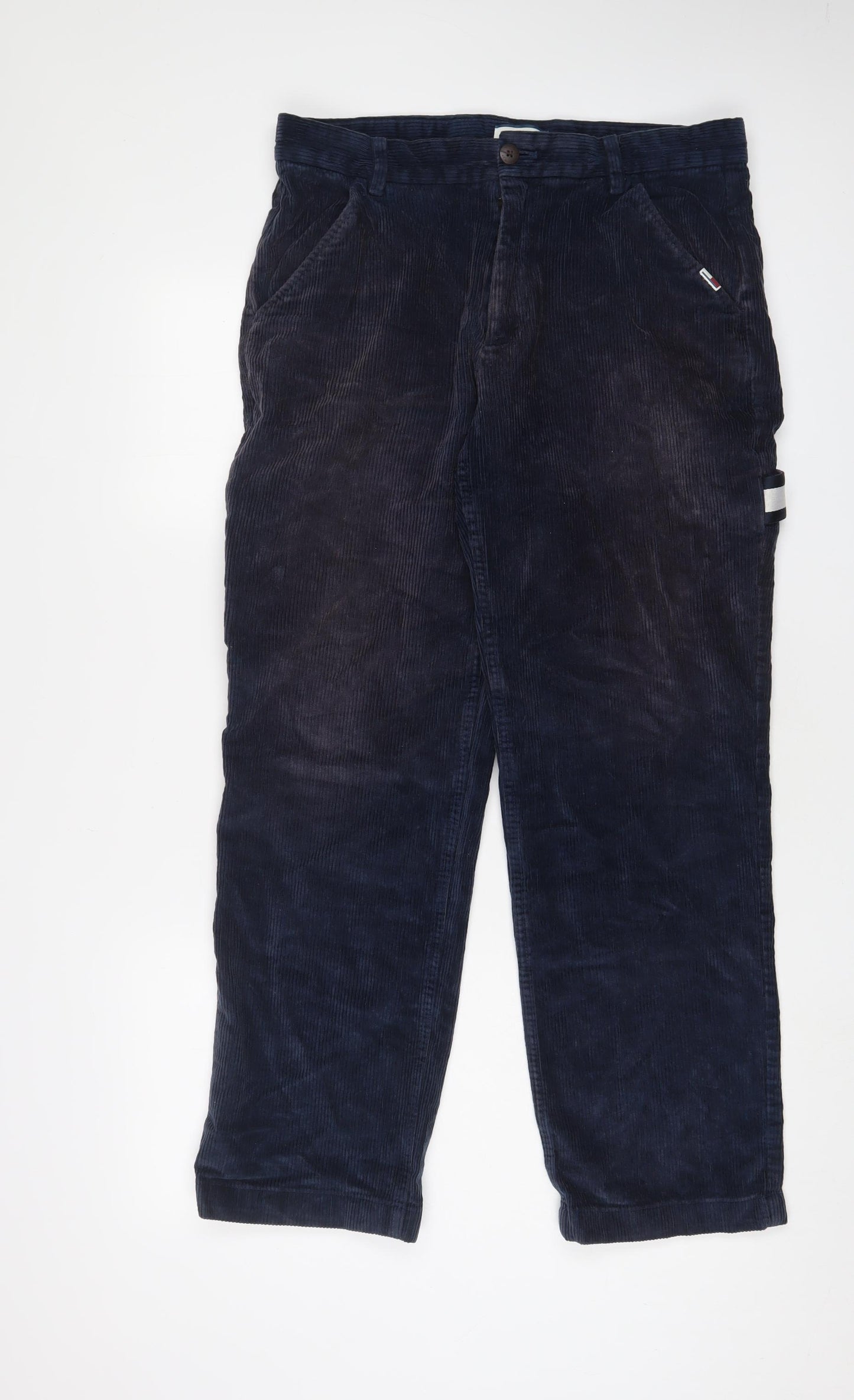 Tommy Hilfiger Mens Blue Cotton Trousers Size 32 in L32 in Regular Zip - Logo, Embroidered