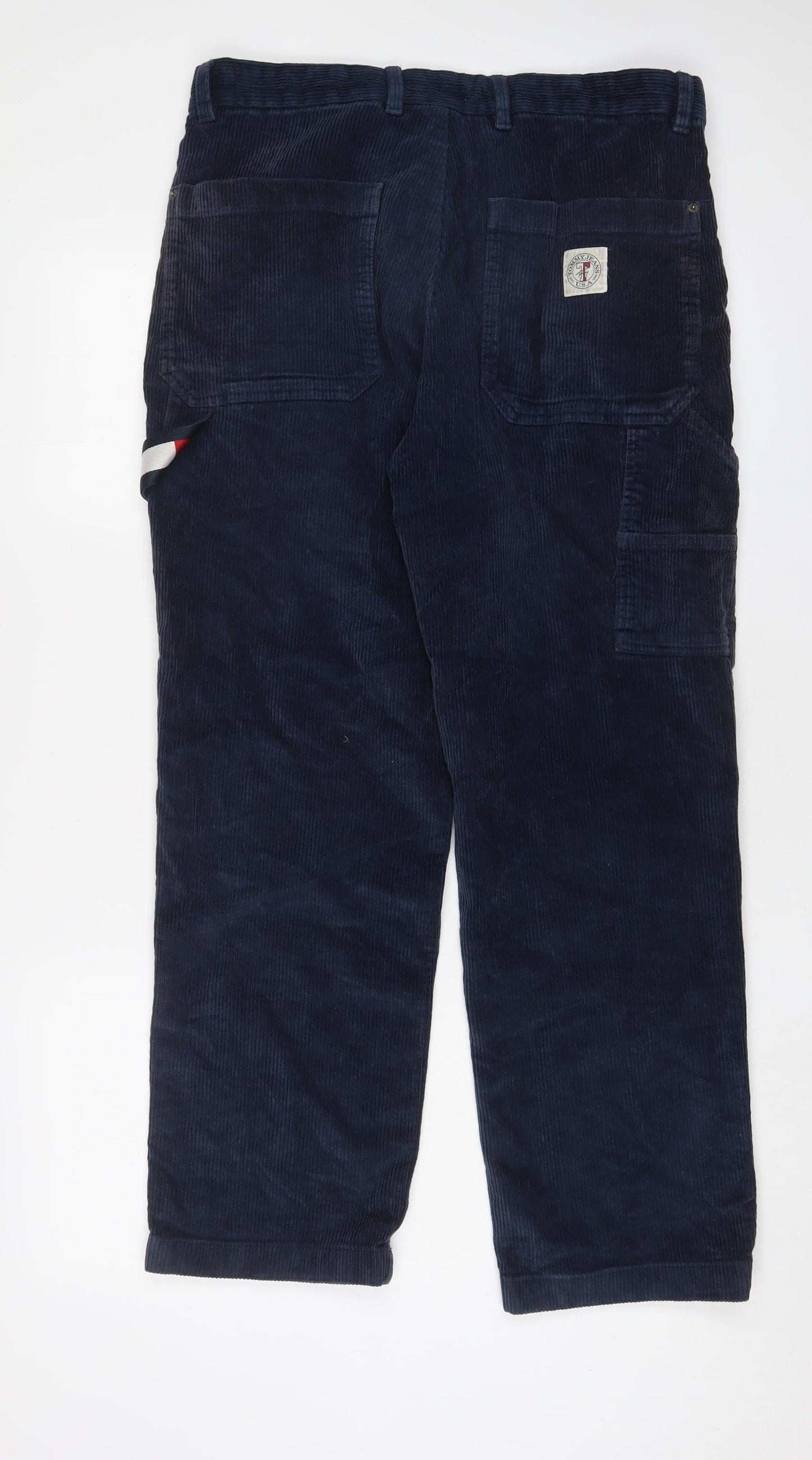 Tommy Hilfiger Mens Blue Cotton Trousers Size 32 in L32 in Regular Zip - Logo, Embroidered