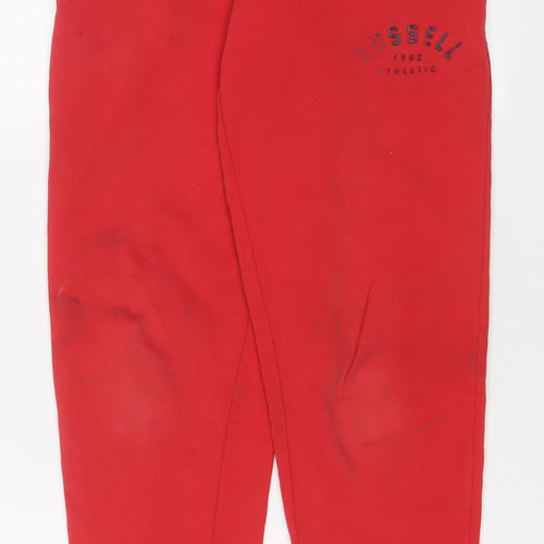 Russell Athletic Mens Red Cotton Jogger Trousers Size S L30 in Regular Drawstring - Logo