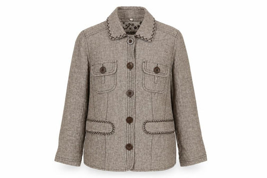 Front view of RJR.John Rocha women’s brown jacket, size UK 8, button