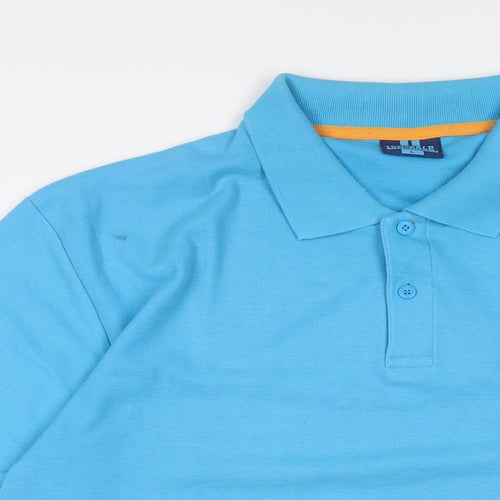 Lonsdale Mens Blue Cotton Polo Size L Collared Button - Logo, Embroidered