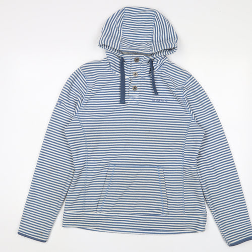 brasher Womens Blue Striped Polyester Pullover Hoodie Size 12 Button - Logo, Embroidered