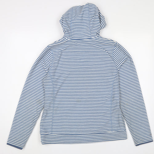 brasher Womens Blue Striped Polyester Pullover Hoodie Size 12 Button - Logo, Embroidered