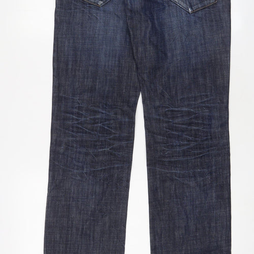 HUGO BOSS Mens Blue Cotton Straight Jeans Size 33 in L32 in Regular Button