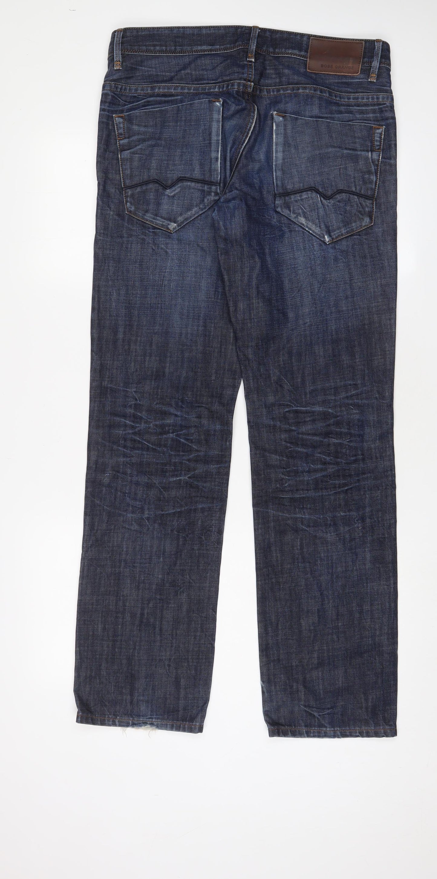 HUGO BOSS Mens Blue Cotton Straight Jeans Size 33 in L32 in Regular Button
