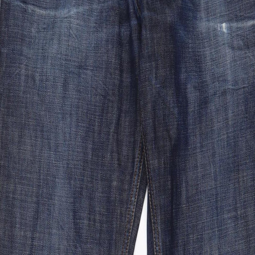 HUGO BOSS Mens Blue Cotton Straight Jeans Size 33 in L32 in Regular Button