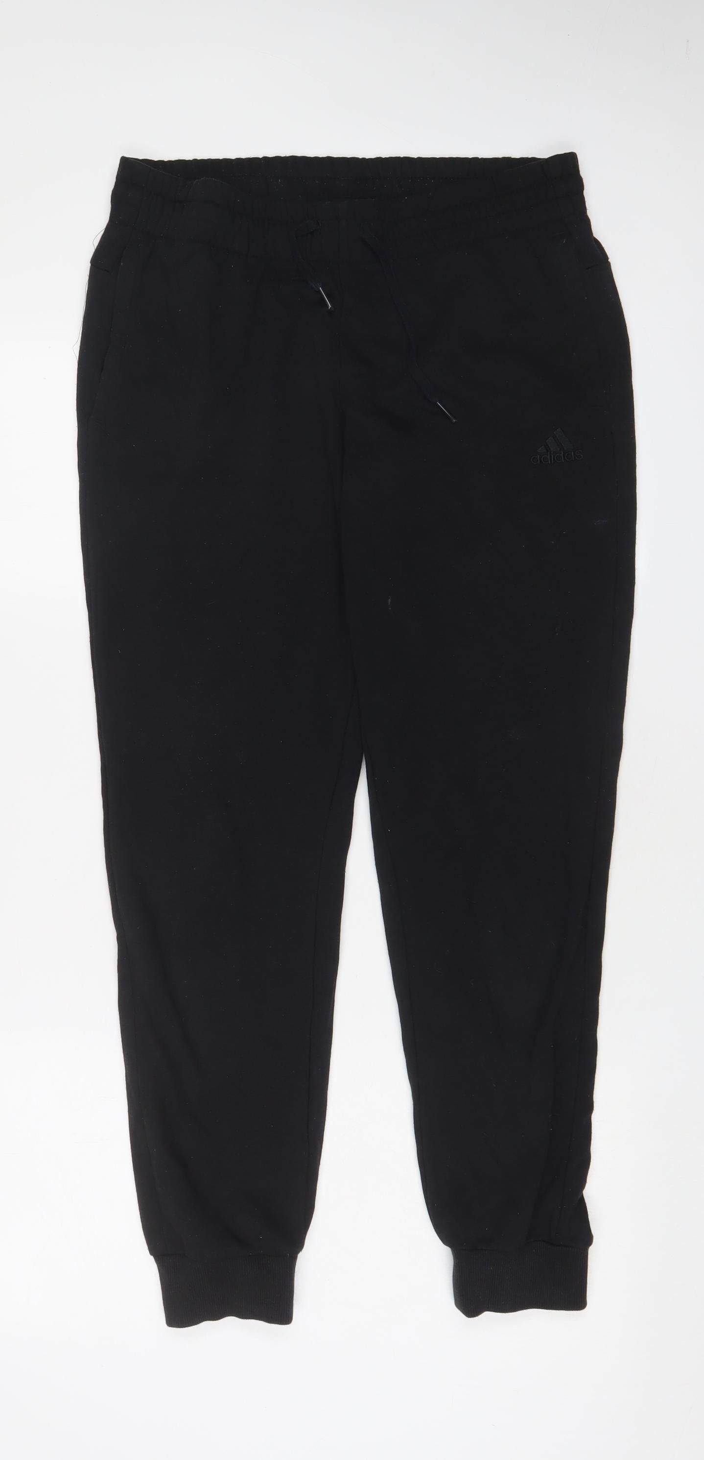 adidas Womens Black Cotton Jogger Trousers Size 12 L30 in Regular Drawstring - Logo