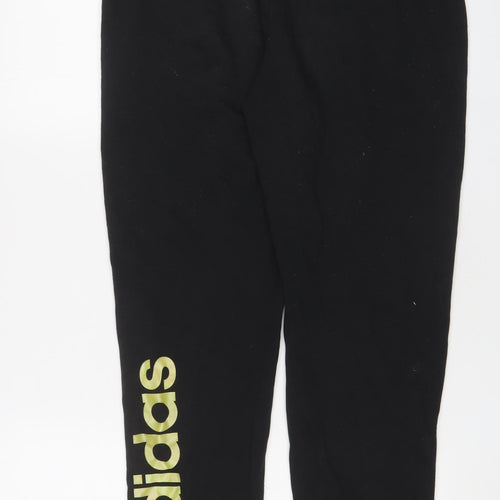 adidas Womens Black Cotton Jogger Trousers Size 12 L30 in Regular Drawstring - Logo