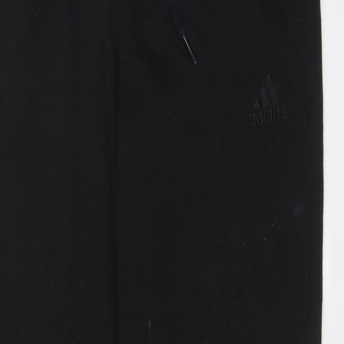 adidas Womens Black Cotton Jogger Trousers Size 12 L30 in Regular Drawstring - Logo