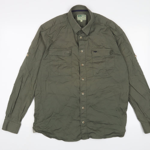 Field Pro Mens Green Cotton Button-Up Size L Collared Buckle