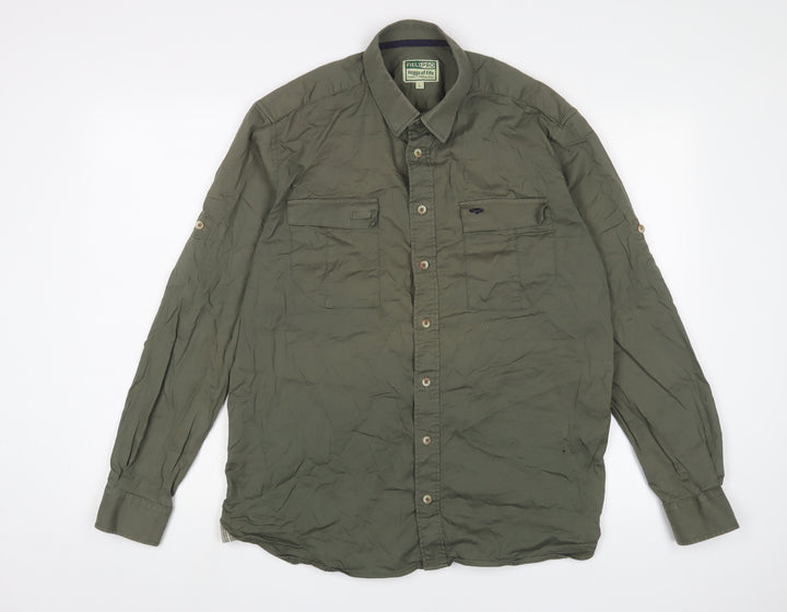 Field Pro Mens Green Cotton Button-Up Size L Collared Buckle