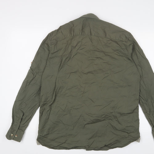 Field Pro Mens Green Cotton Button-Up Size L Collared Buckle